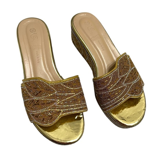 Gold Embellished Women's Slide Sandals - Picture 2 of 9
